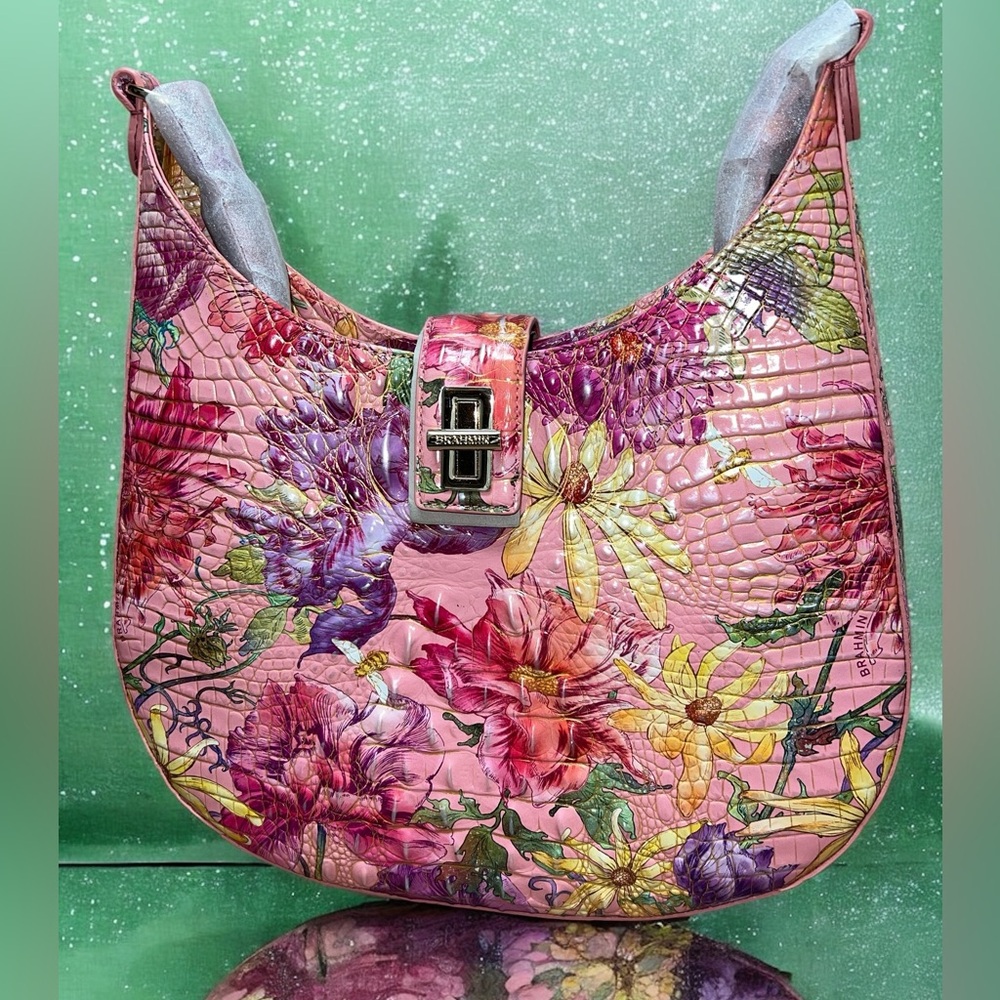 NWT Brahmin Leather FALLON Shoulder Bag in Floral Perennial Melbourne - Picture 11 of 11